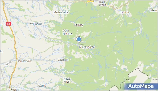 mapa Międzygórze, Międzygórze gmina Bystrzyca Kłodzka na mapie Targeo